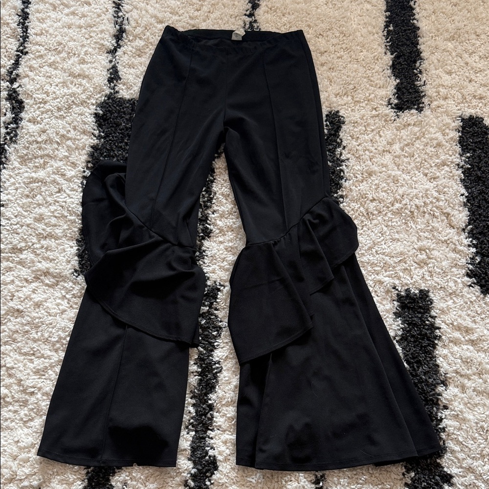 Elegant Black Ruffle Flare Pants rodeo Quincy